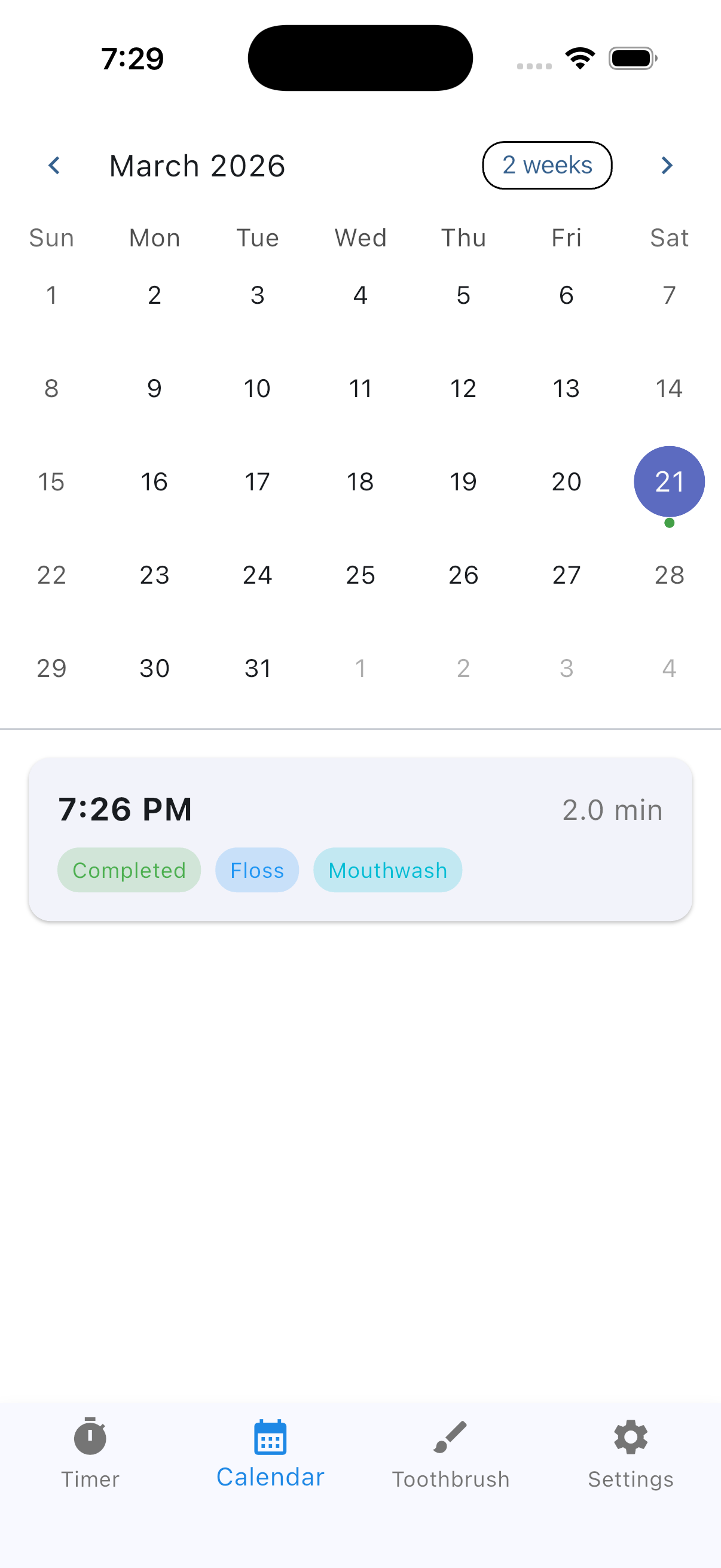 Calendar screen