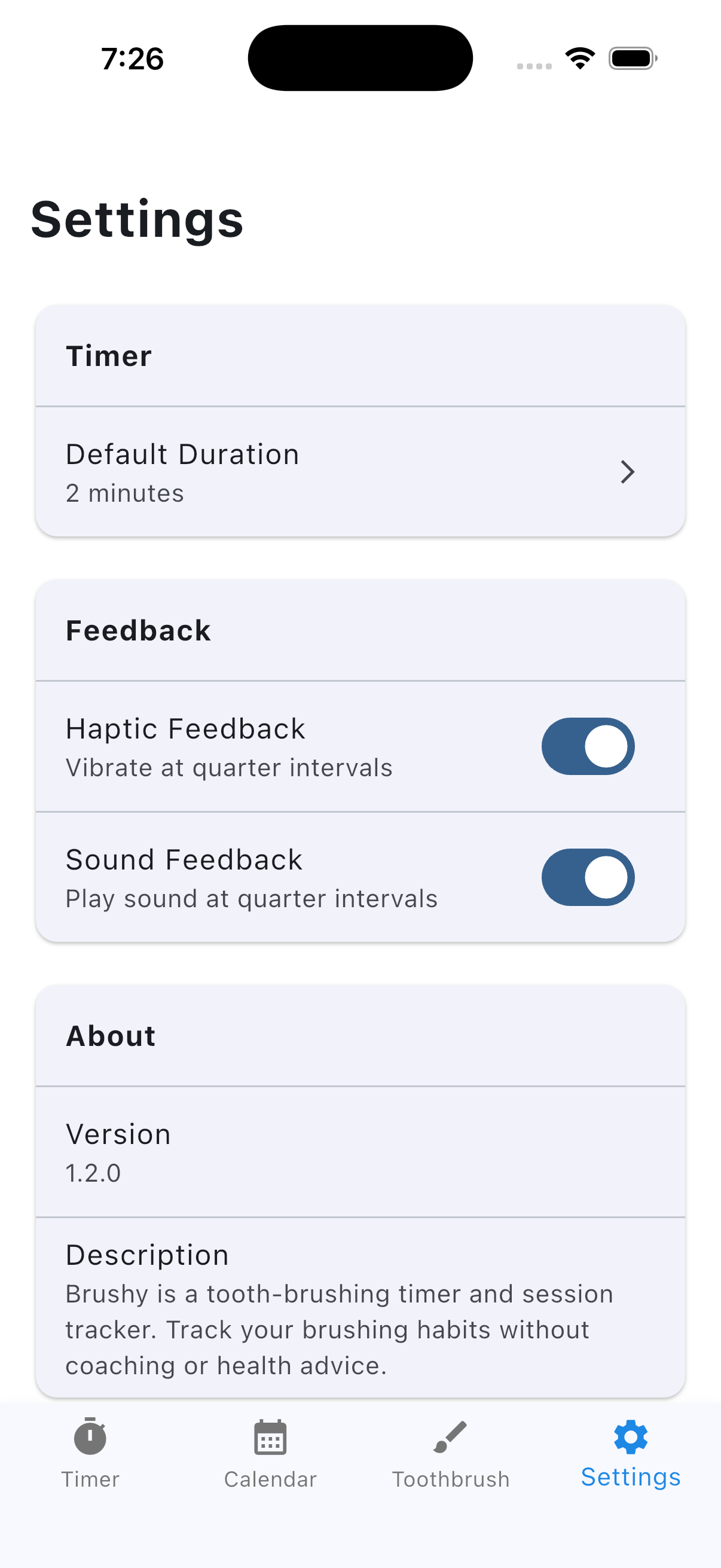 Settings screen